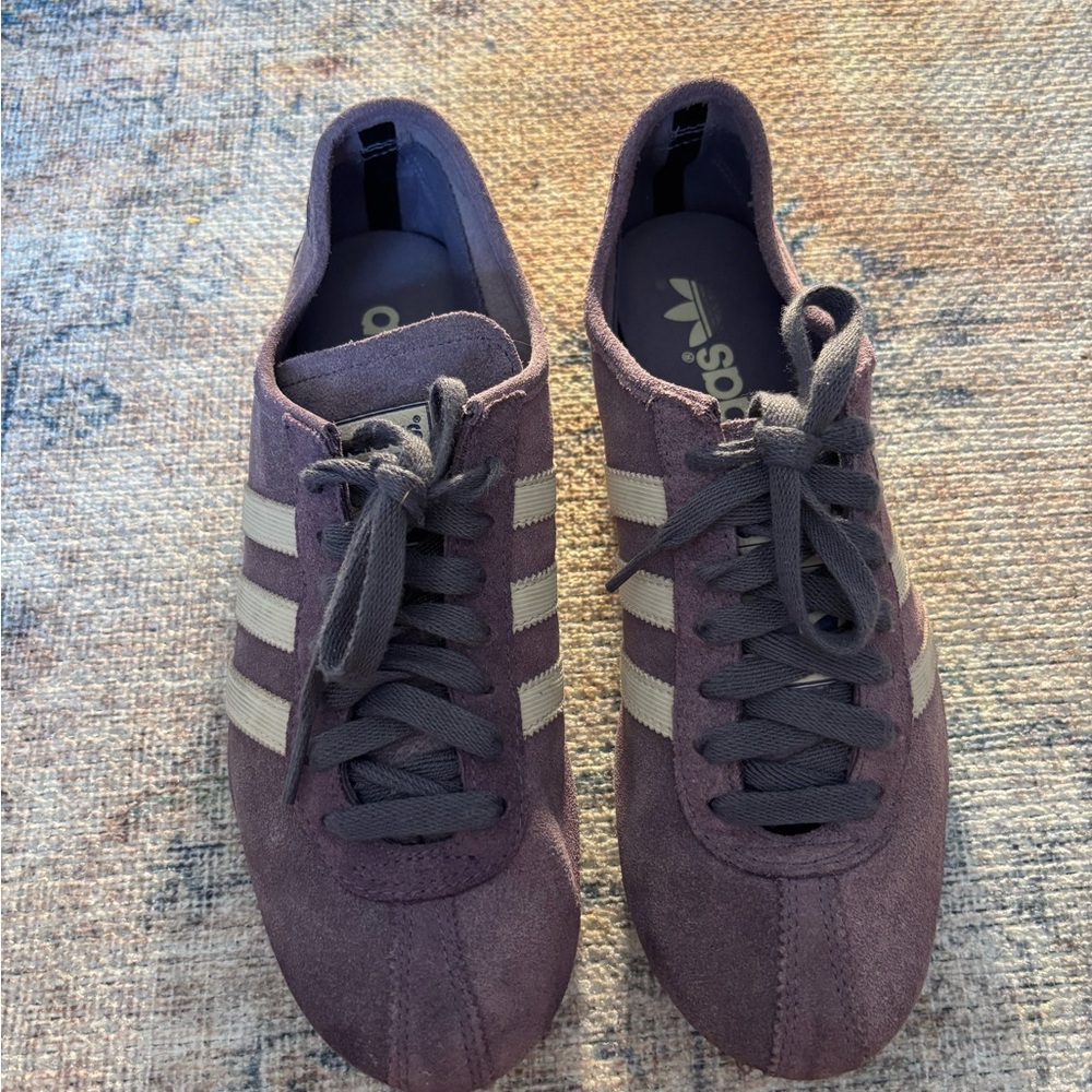 Adidas Okapi Purple Suede Shoes with White Stripes - Picture 6 of 14